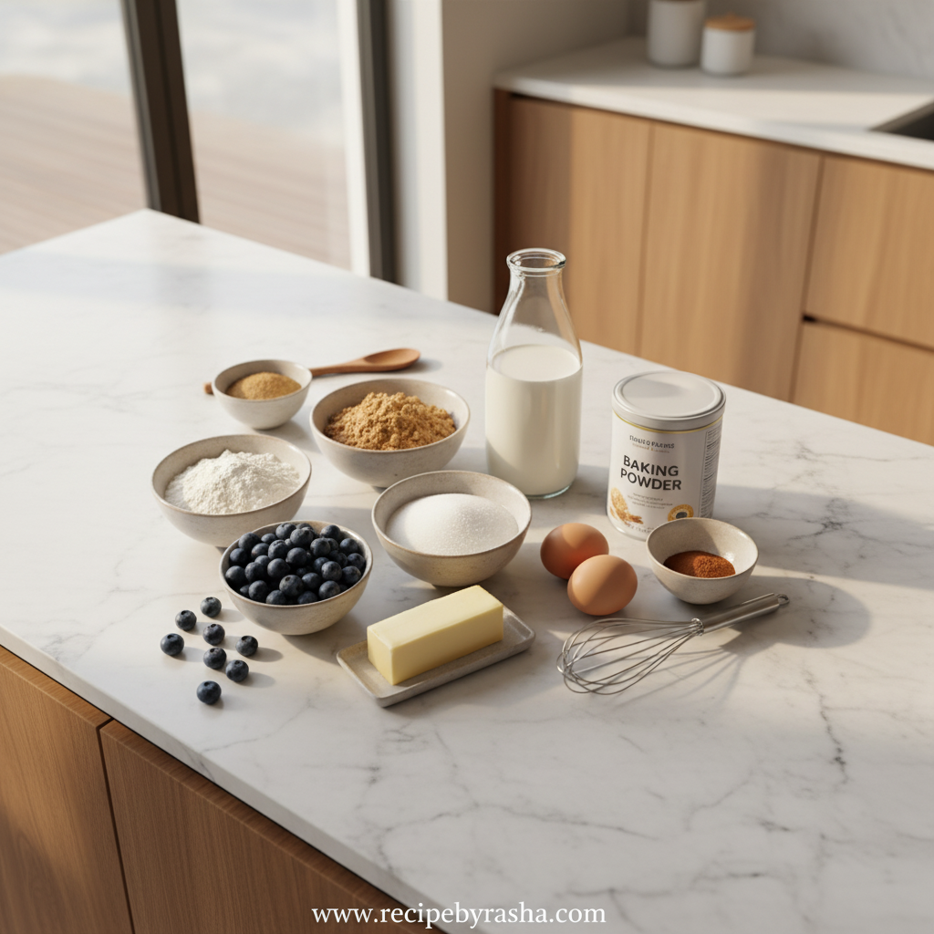 Ingredients for blueberry streusel muffins