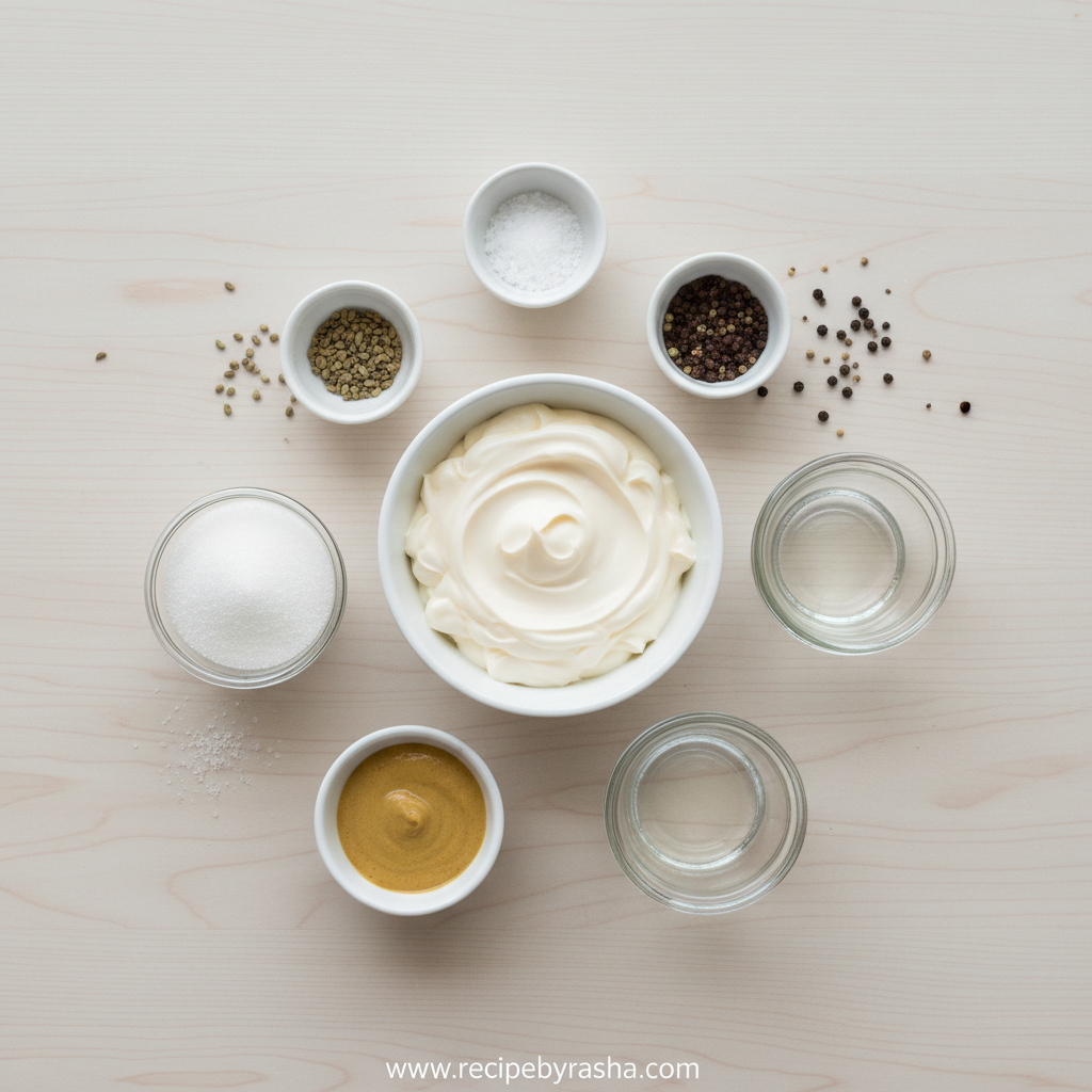 Ingredients for sweet tangy coleslaw dressing