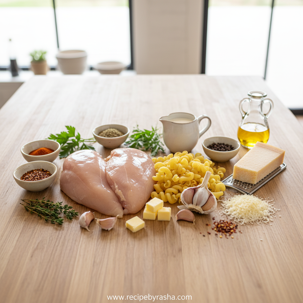 Ingredients for cowboy butter chicken pasta recipe