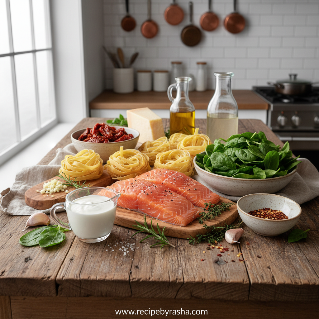 Creamy Tuscan Salmon Pasta: Restaurant-Style One Pan Dinner 2 Ingredients for Tuscan salmon pasta