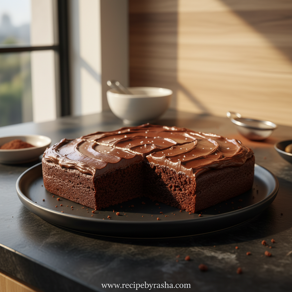 Dark Chocolate Sheet Cake: Rich Cocoa Dessert with Intense Flavor 1 Dark chocolate sheet cake with rich frosting on a baking sheet