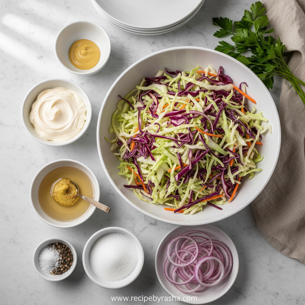Gordon Ramsay Inspired Coleslaw Recipe: Creamy Tangy BBQ Side Dish 2 Fresh ingredients for Gordon Ramsay coleslaw recipe including cabbage, carrots, and dressing components
