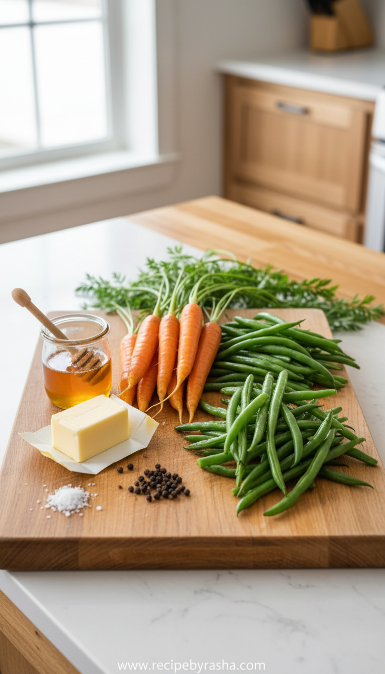 Honey Glazed Carrots and Green Beans: Sweet Roasted Vegetable Side Dish 2 Ingredients for honey glazed carrots and green beans