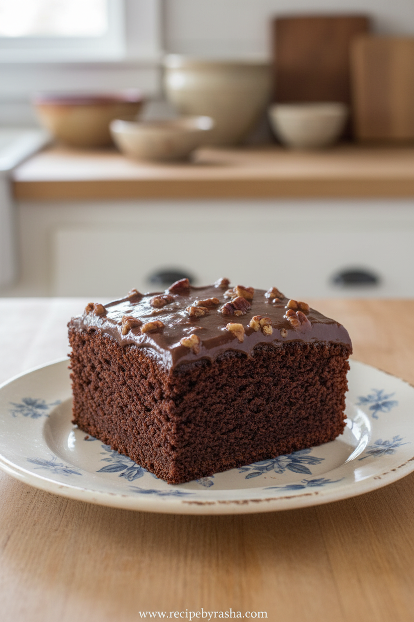 Pioneer Woman chocolate sheet cake with rich fudgy icing