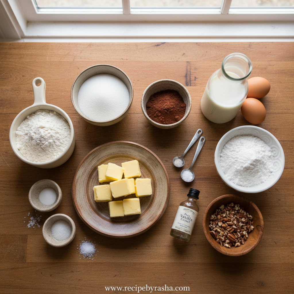 Ingredients for chocolate sheet cake
