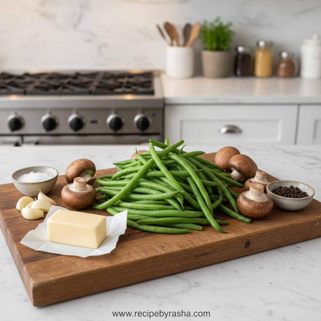 Savory Garlic Butter Green Beans and Mushrooms - Easy Restaurant Quality Side Dish 2 Ingredients for garlic butter green beans and mushrooms