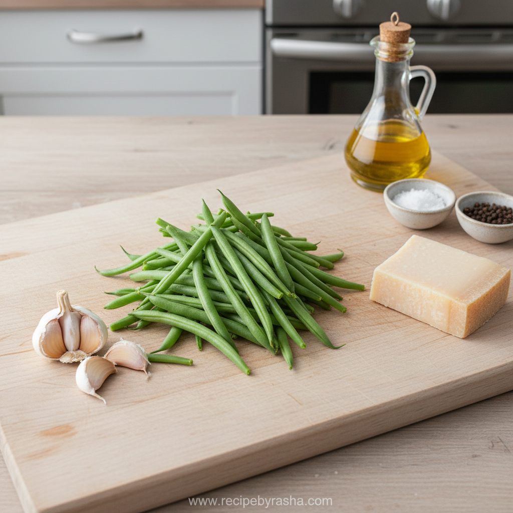 Savory Garlic Parmesan Roasted Green Beans - Crispy Cheesy Vegetable Side Dish 2 Ingredients for garlic Parmesan green beans