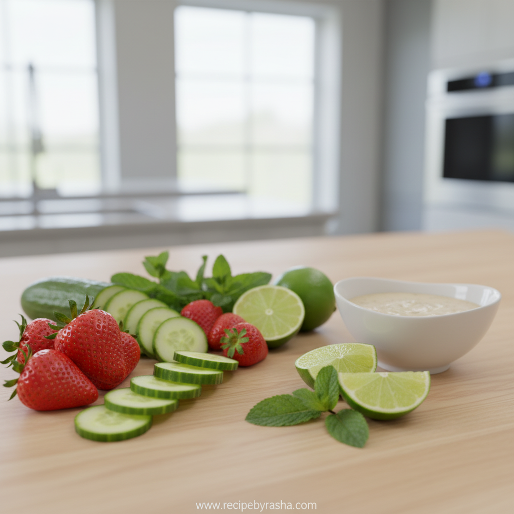 Fresh ingredients for strawberry cucumber salad