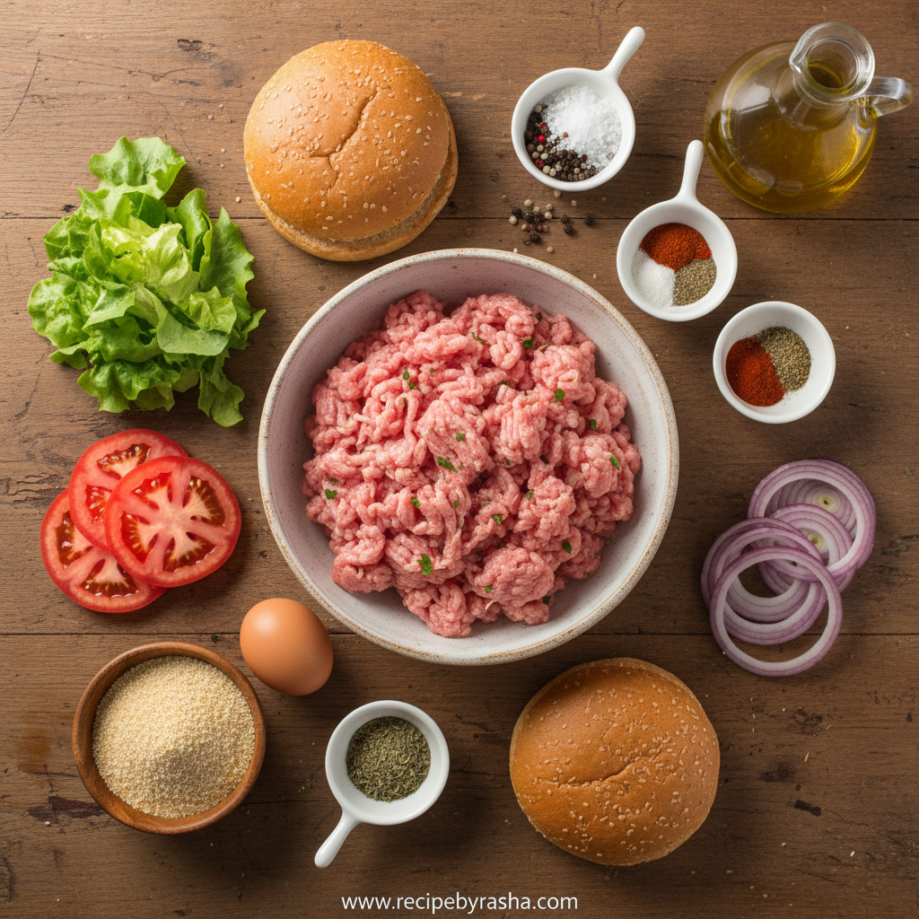 Fresh ingredients for making turkey burgers