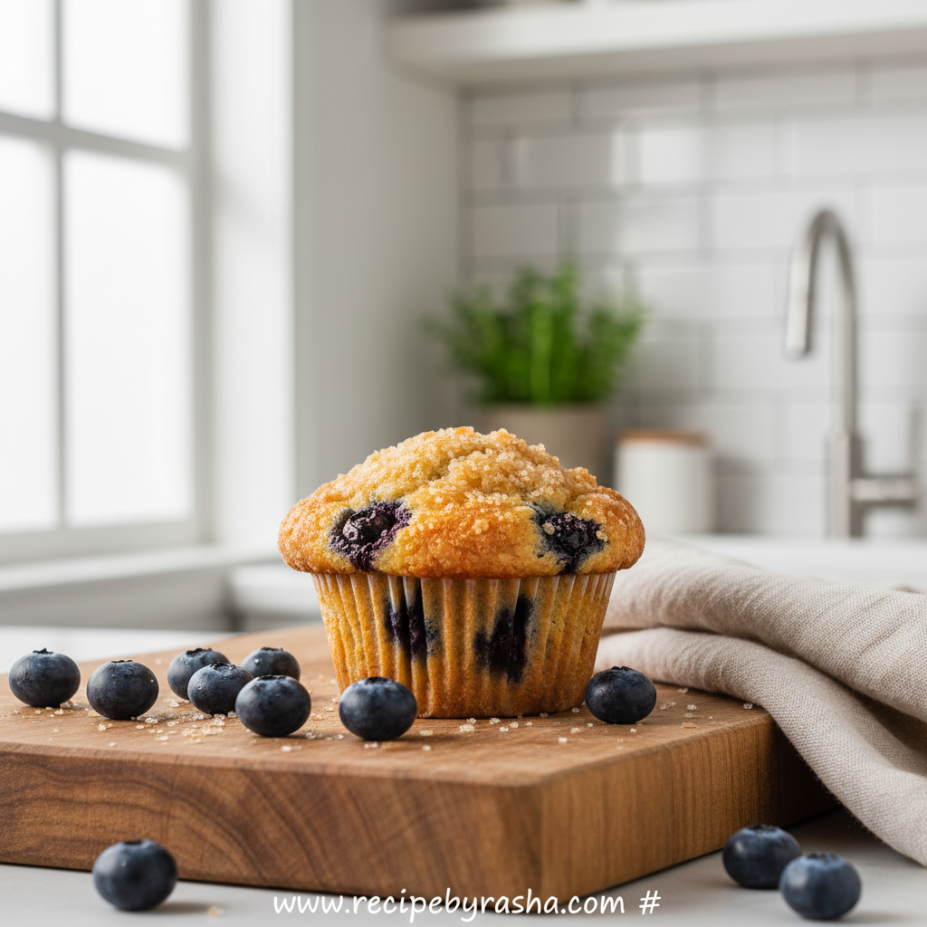 Fluffy blueberry muffins with crumble topping