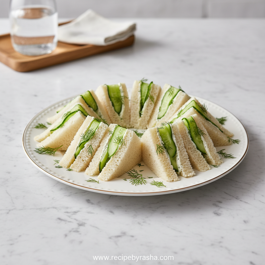 Classic cucumber tea sandwiches on a platter