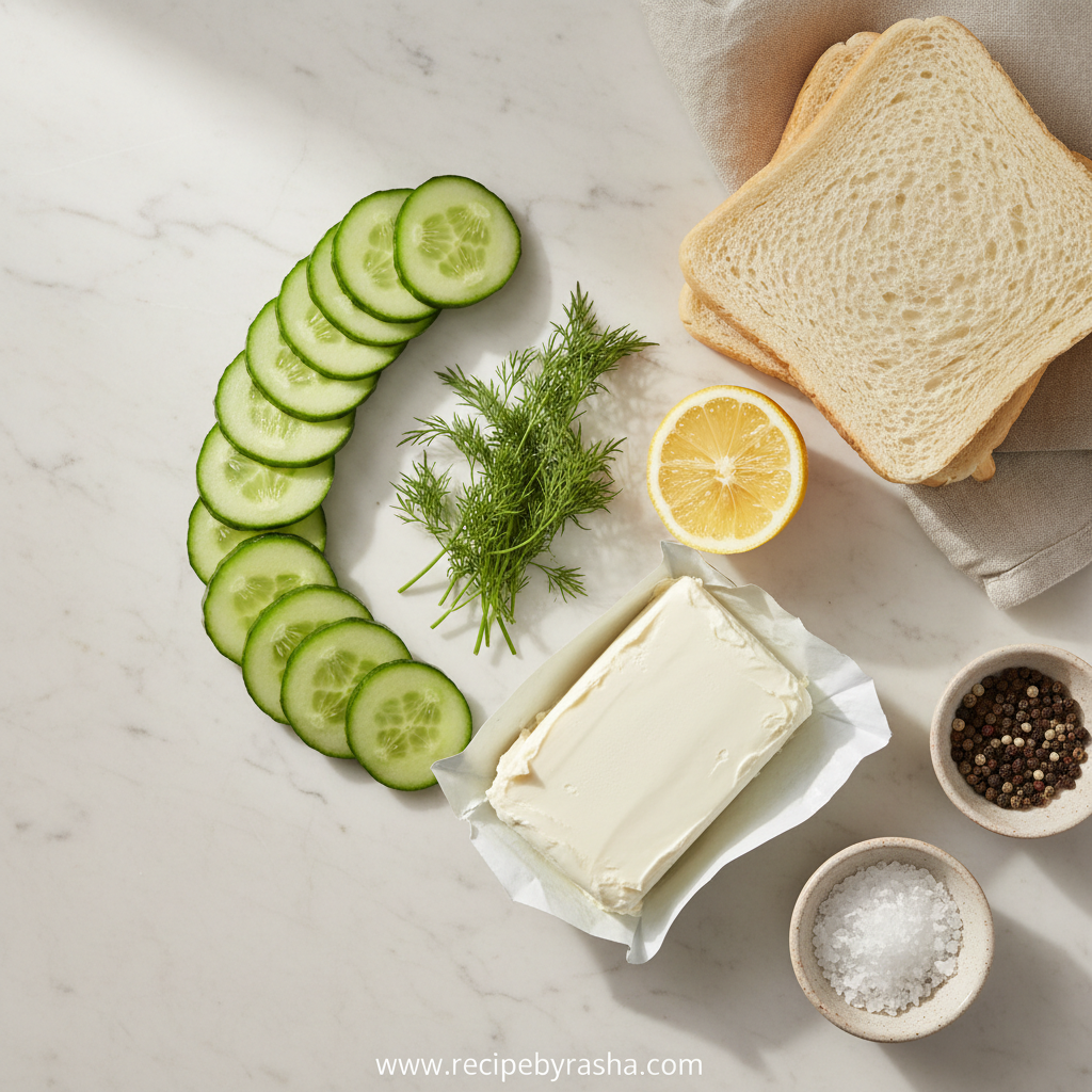 Ingredients for cucumber tea sandwiches