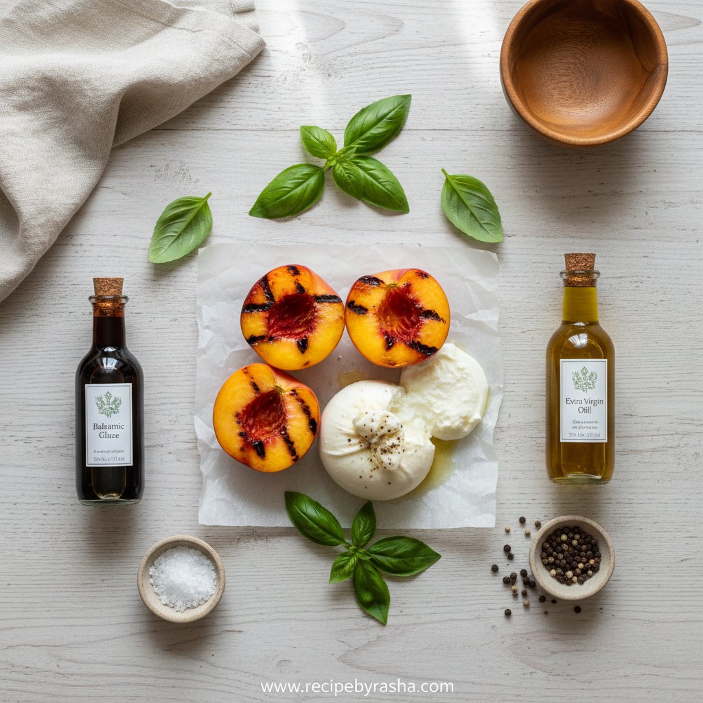 Ingredients for Fresh Grilled Peach Burrata Salad