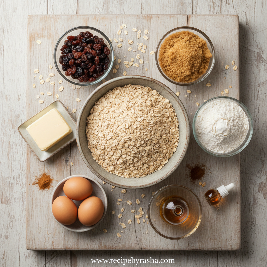 Ingredients for oatmeal cookies