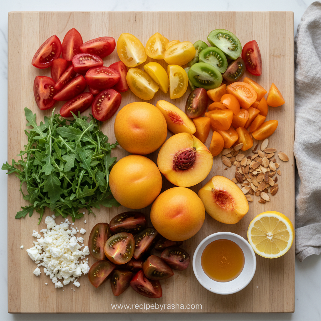 Ingredients for Peach Heirloom Tomato Salad