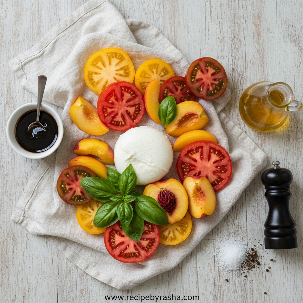Ingredients for Peach Tomato Caprese Salad